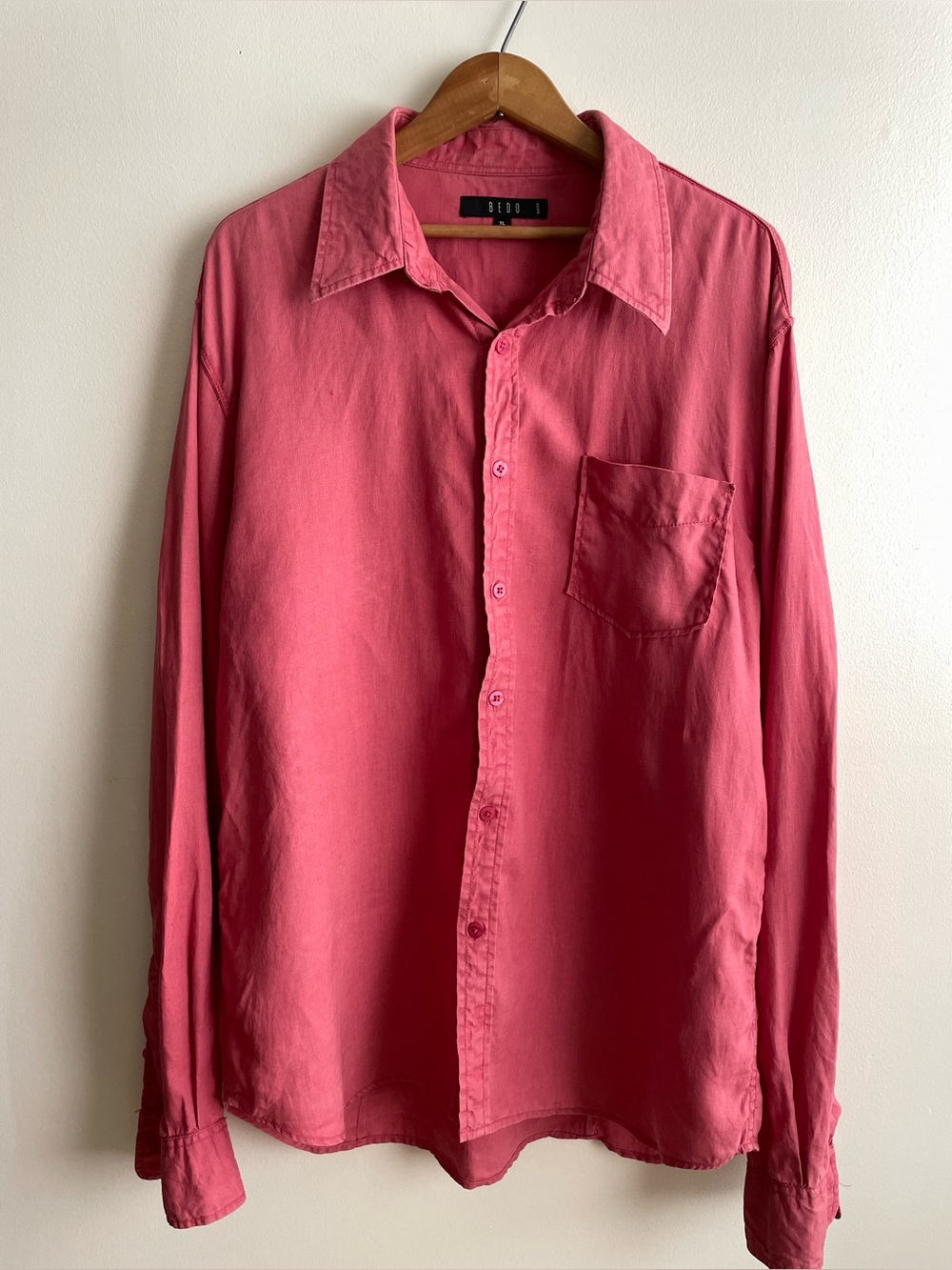 BEDO Men’s 100% Linen Button Up Shirt Dusty Coral Pink Long Sleeve XL